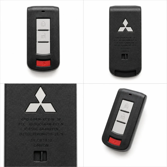 NEW OEM 2008–2021 Mitsubishi Outlander / Outlander Sport / Mirage Smart Key Fob — 8637A316 / OUC644M-KEY-N — front, complete back, identification label and angled view